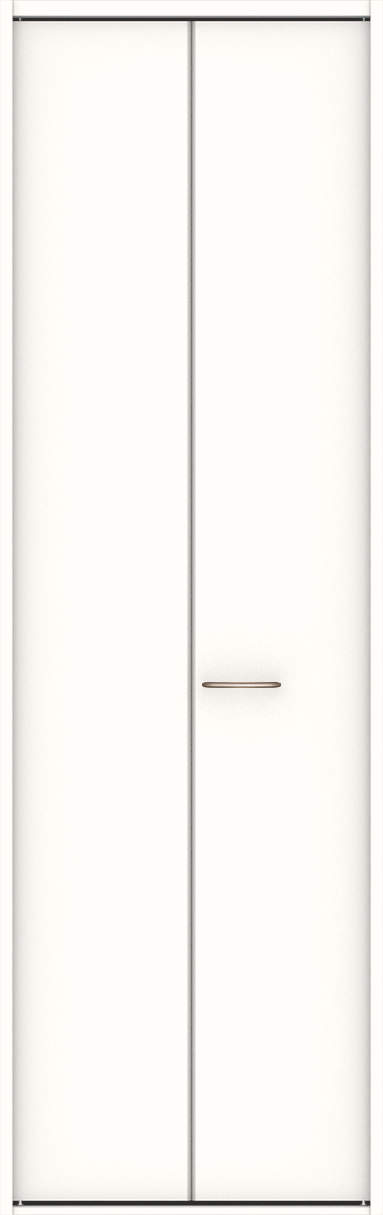 クローク収納　ハピア　折戸ユニット　フラット縦木目タイプ　ウッド扉　四方枠（固定枠）　セット　７３５幅（３尺間口）　２３３０高　〈モノホワイト〉　ハンドル角型〈ブラック〉