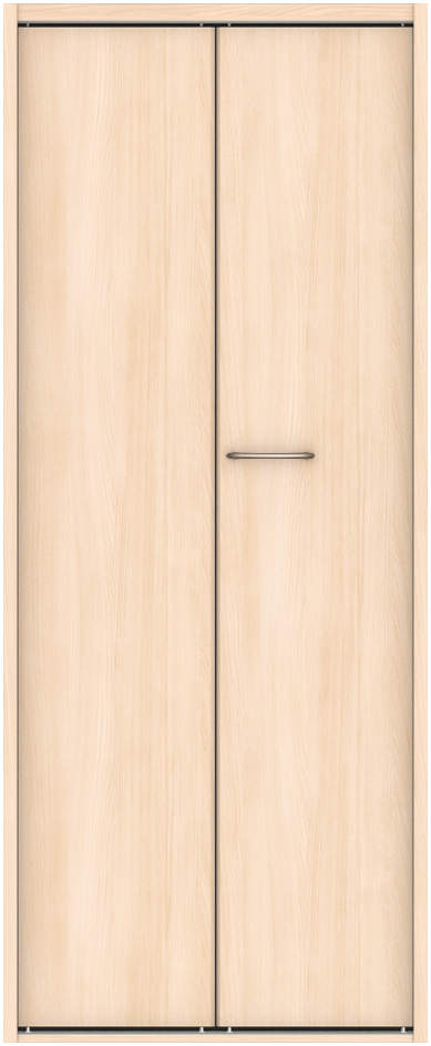 クローク収納　ハピア　折戸ユニット　フラット縦木目タイプ　ウッド扉　四方枠（固定枠）　セット　７３５幅（３尺間口）　１８００高　〈クリアベージュ〉　ハンドルラウンド型〈ブラック〉