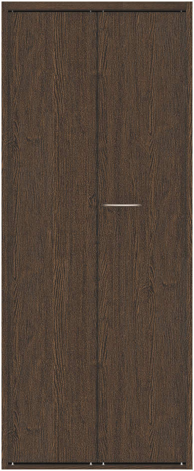 クローク収納　ハピア　折戸ユニット　フラット縦木目タイプ　ウッド扉　四方枠（固定枠）　セット　７３５幅（３尺間口）　１８００高　〈オフブラック〉　ハンドルラウンド型〈Ｔシルバー〉