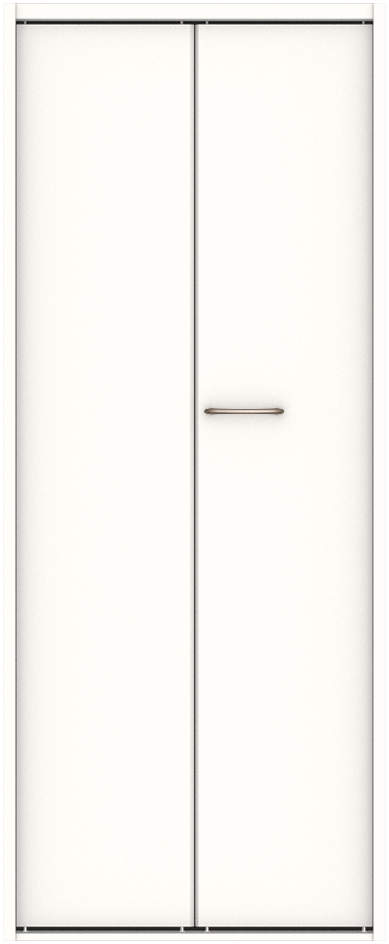 クローク収納　ハピア　折戸ユニット　フラット縦木目タイプ　ウッド扉　四方枠（固定枠）　セット　７３５幅（３尺間口）　１８００高　〈モノホワイト〉　ハンドルラウンド型〈Ｔシルバー〉抗ウイルス