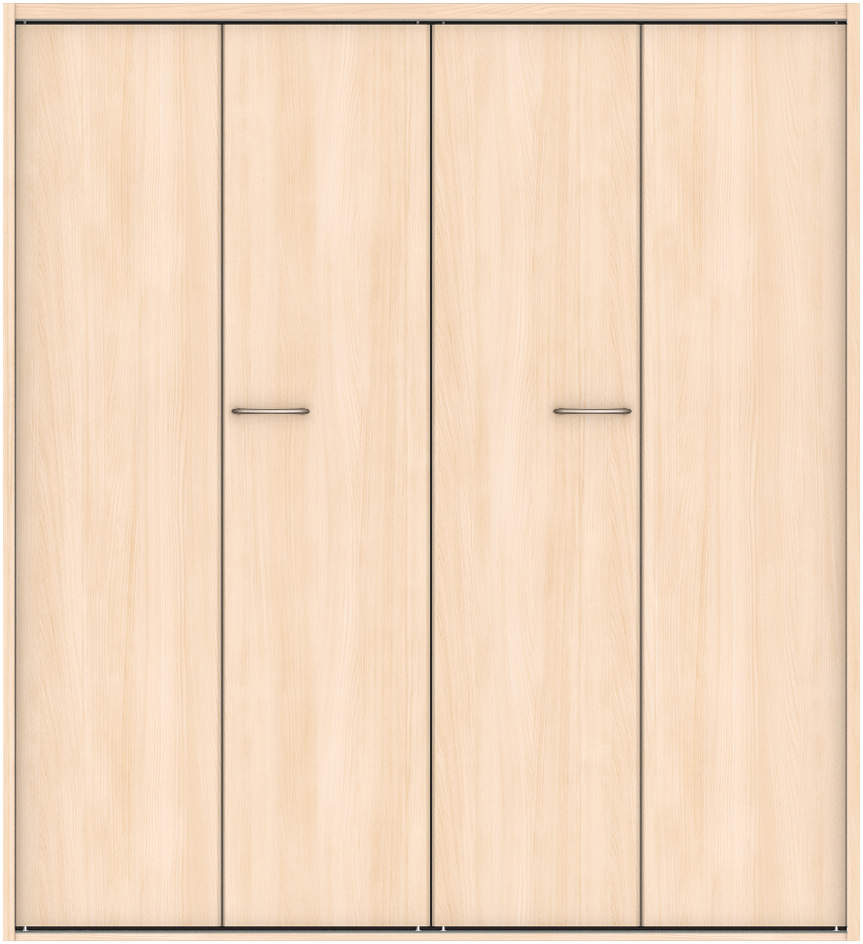 クローク収納　ハピア　折戸ユニット　フラット縦木目タイプ　ウッド扉　四方枠（固定枠）　セット　１６４４幅（６尺小間口）　１８００高　〈クリアベージュ〉　ハンドルラウンド型〈Ｔシルバー〉抗ウイルス