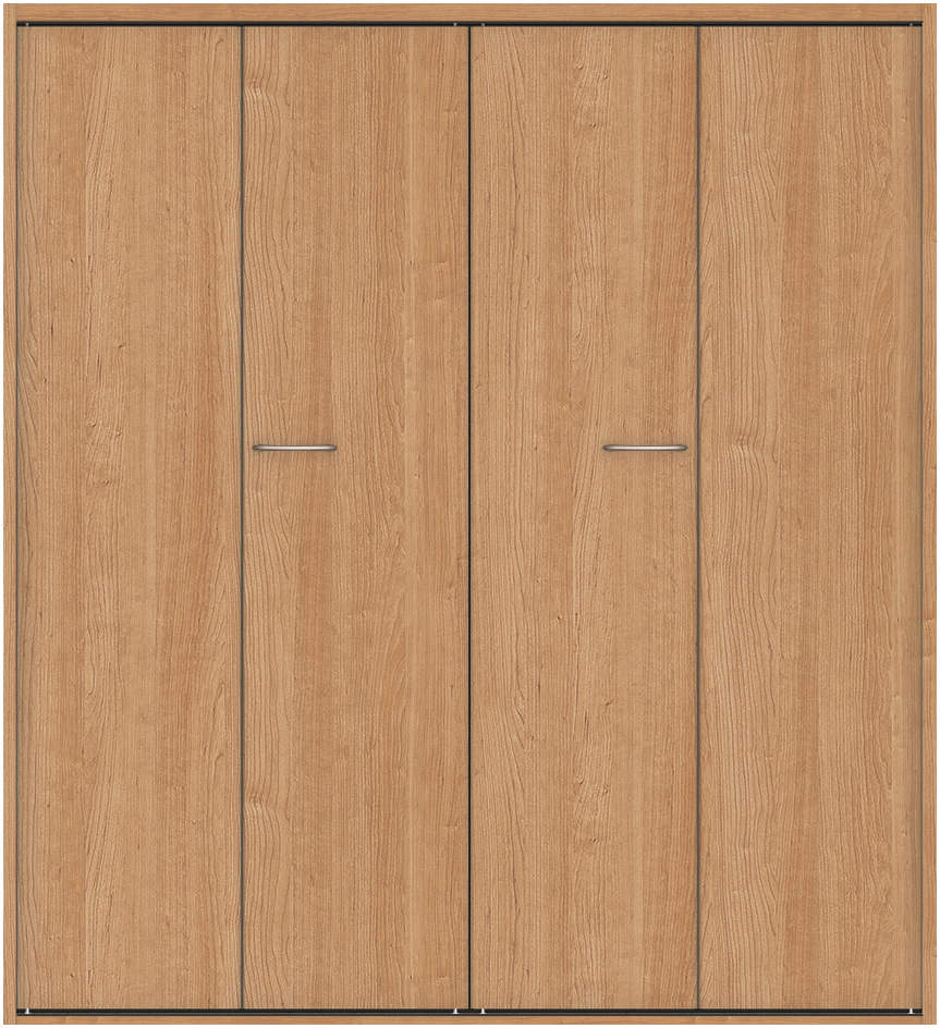 クローク収納　ハピア　折戸ユニット　フラット縦木目タイプ　ウッド扉　四方枠（固定枠）　セット　１６４４幅（６尺小間口）　１８００高　〈ティーブラウン〉　ハンドル角型〈鏡面クローム〉