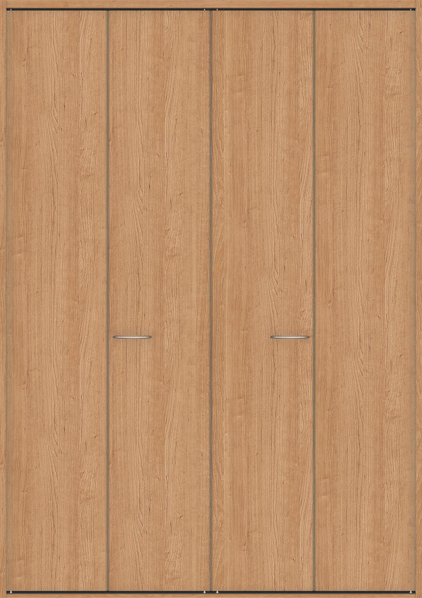 クローク収納　ハピア　折戸ユニット　フラット縦木目タイプ　ウッド扉　四方枠（固定枠）　セット　１６４４幅（６尺小間口）　２３３０高　〈ティーブラウン〉　ハンドル角型〈鏡面クローム〉