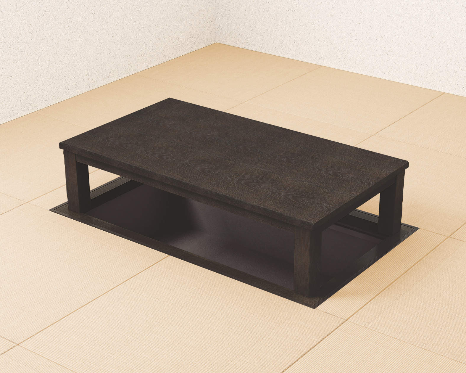 掘こたつ　座卓シリーズ　ナチュラルクラフト　セット　３×５尺　関東間　〈オフブラック〉