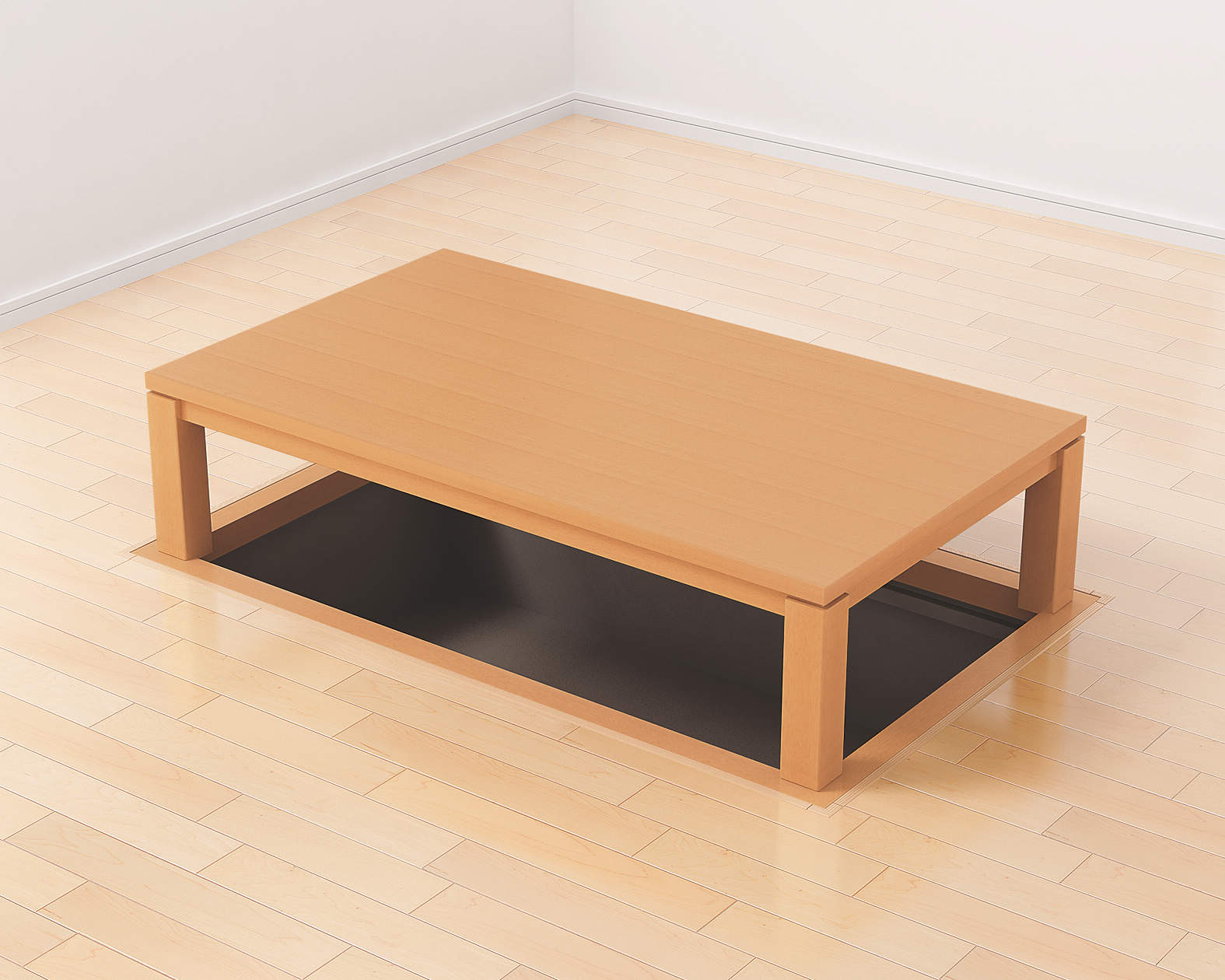 掘こたつ　座卓シリーズ　リーフスクウェア　セット　３×５尺　洋間　〈メープル色〉