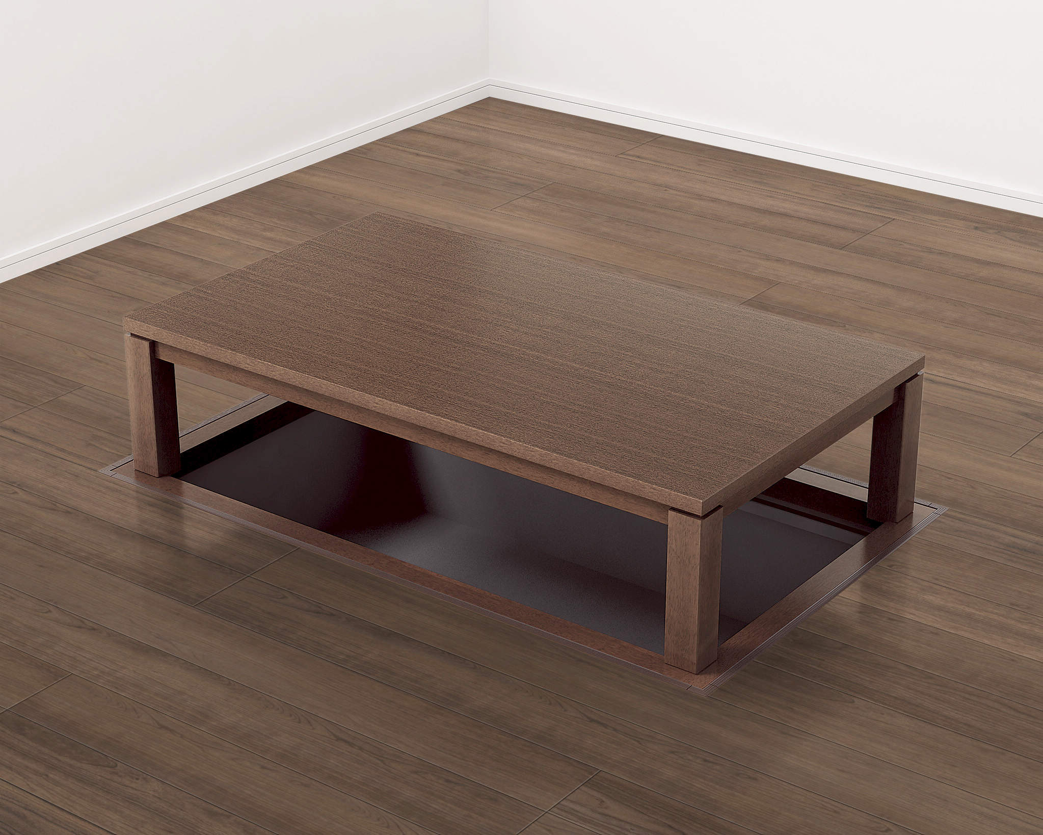 掘こたつ　座卓シリーズ　リーフスクウェア　セット　３×５尺　洋間　〈ウォールナット色〉