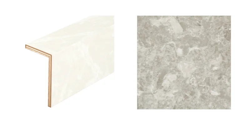 ハピアフロア玄関造作材 石目柄Ⅱ（鏡面調仕上げ）上り框（L型） 1,950㎜〈チェッポグレー柄〉