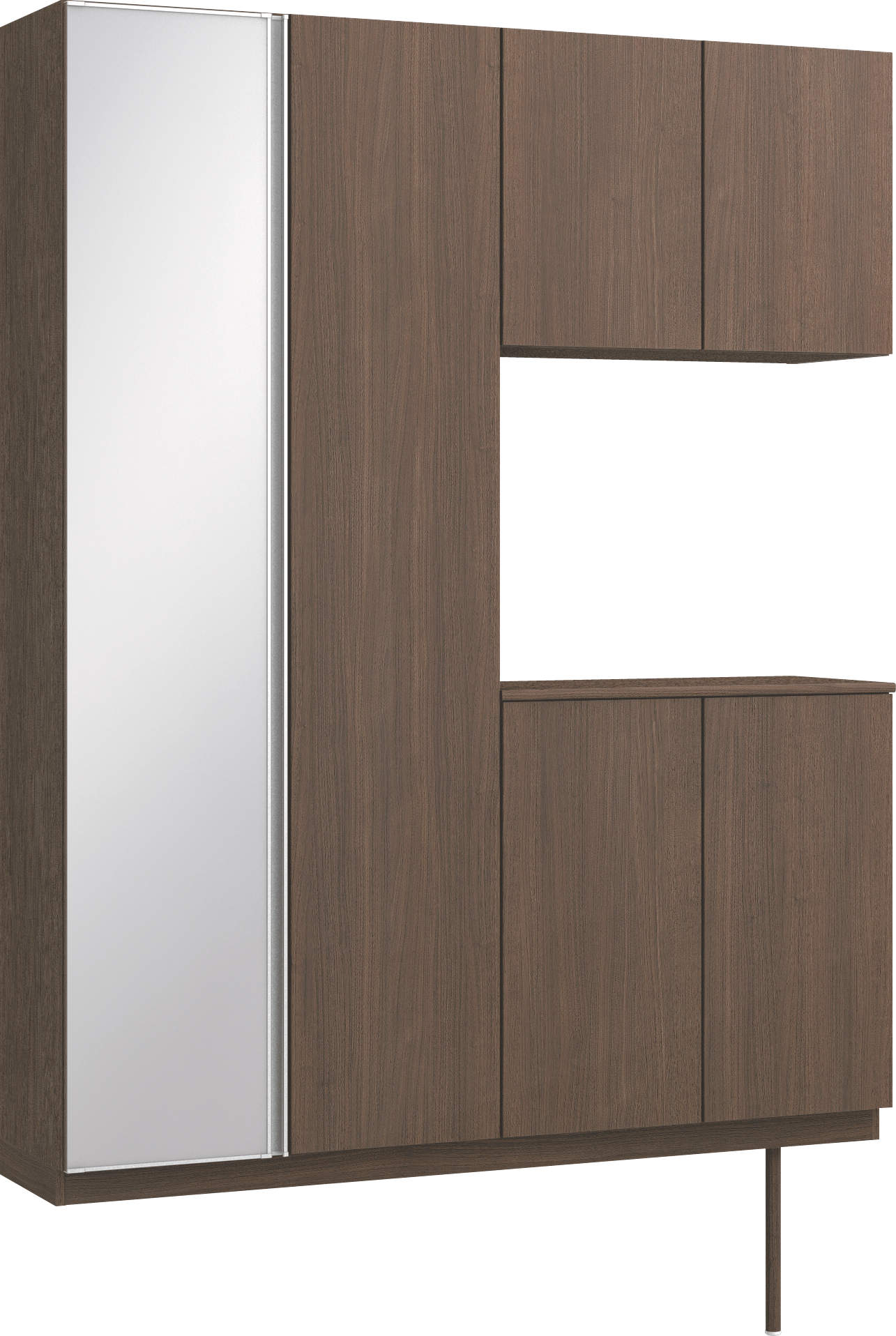 玄関収納　イエリア　開き戸ユニット　フラット縦木目　Ｓ０９　コの字ＰＬＡＮ　ロング収納Ａ　ミラー扉　１６００幅　〈ダルブラウン柄〉　ハンドルレス