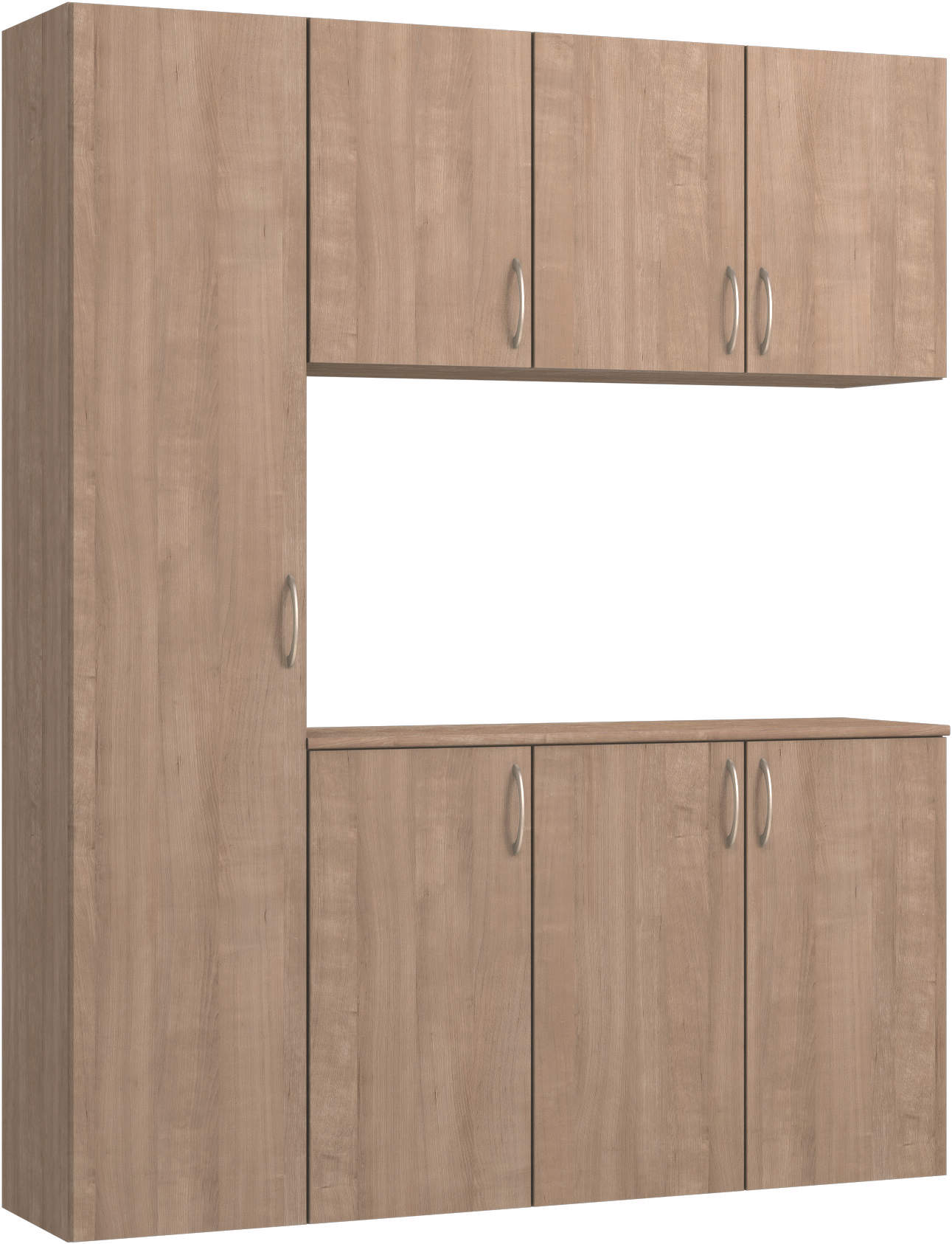 玄関収納　ハピア　開き戸ユニット　フラット縦木目　Ｓ８４　コの字ＰＬＡＮ　トランクユニット　ウッド扉　１６００幅　〈トープグレー〉　ハンドルラウンド型〈Ｔシルバー〉