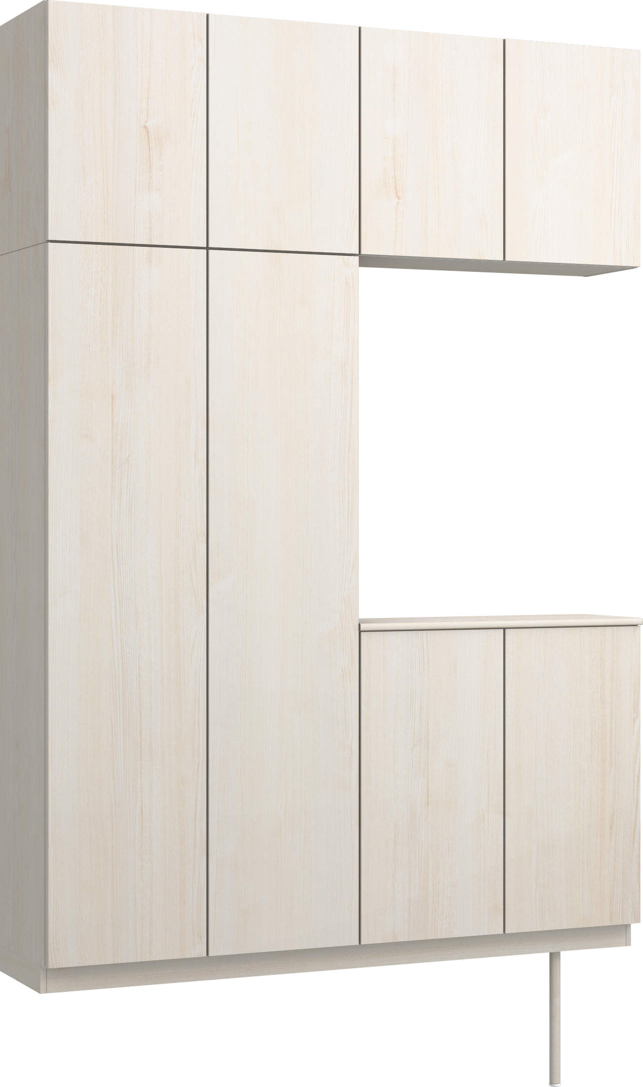 玄関収納　イエリア　開き戸ユニット　フラット縦木目　Ｓ４８　コの字ＰＬＡＮ　ロング収納Ａ　ウッド扉　１６００幅　〈ネオホワイト柄〉　ハンドルレス