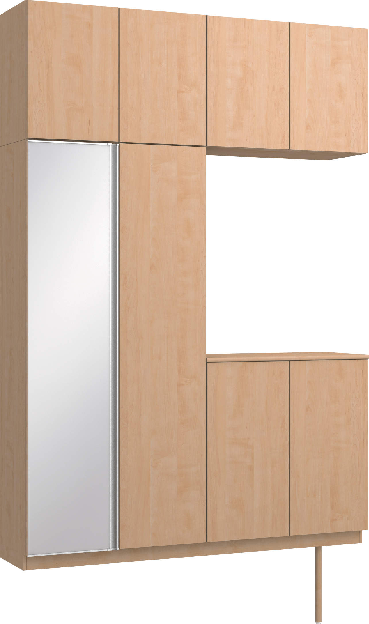 玄関収納　イエリア　開き戸ユニット　フラット縦木目　Ｓ４３　コの字ＰＬＡＮ　ロング収納Ａ　ミラー扉　１６００幅　〈ミルベージュ柄〉　ハンドルレス