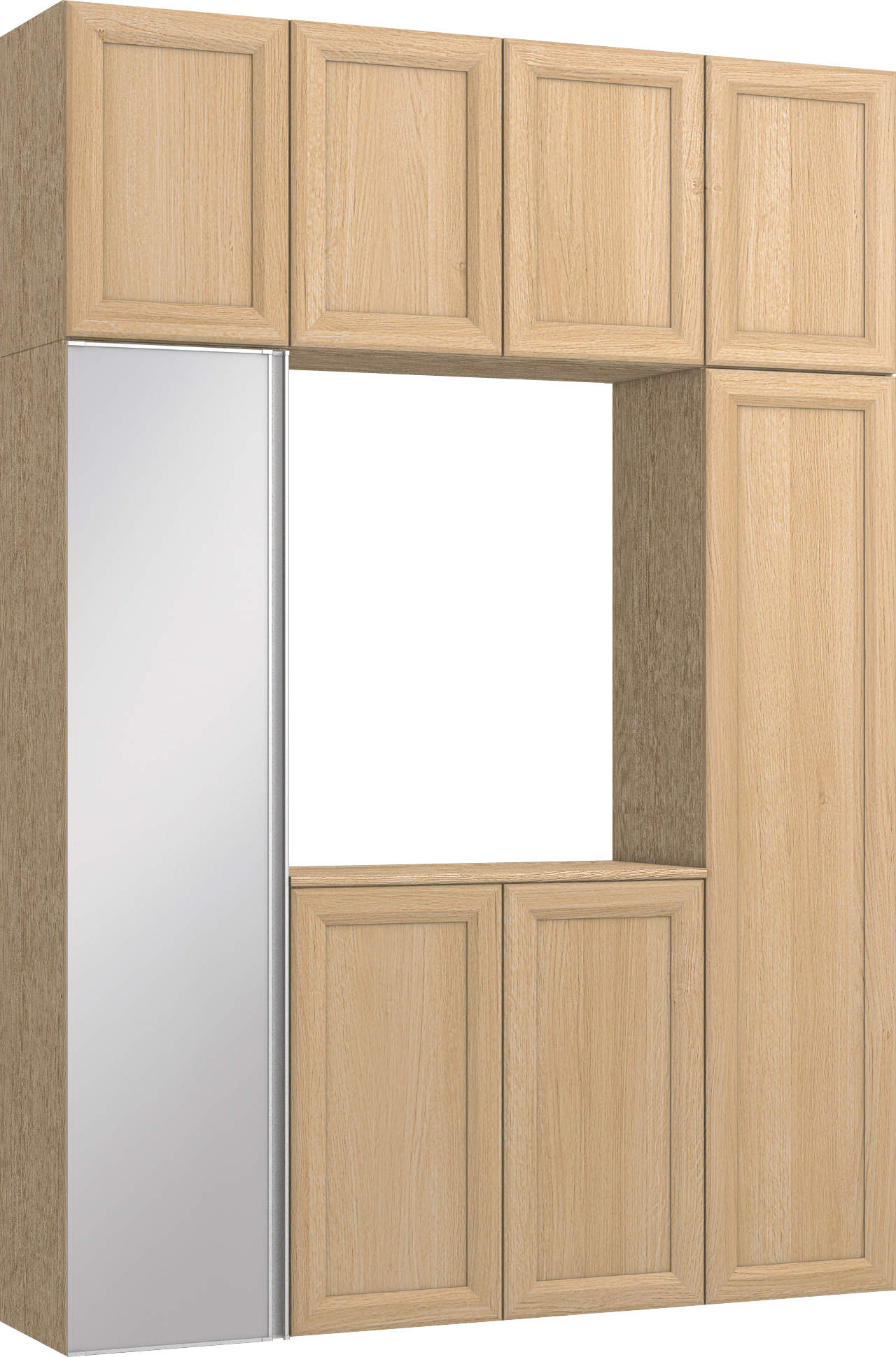 玄関収納　イエリア　開き戸ユニット　カマチ　Ｓ０５　ロの字ＰＬＡＮ　トランクユニット　ミラー扉　１６００幅　〈ライトオーカー柄〉　ハンドルレス