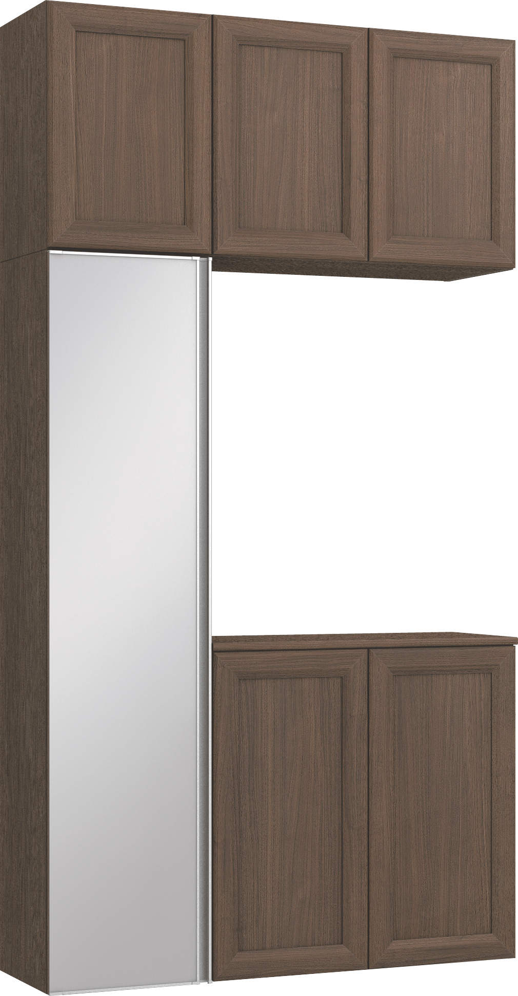 玄関収納　イエリア　開き戸ユニット　カマチ　Ｓ８８　コの字ＰＬＡＮ　トランクユニット　ミラー扉　１２００幅　〈ダルブラウン柄〉　ハンドルレス