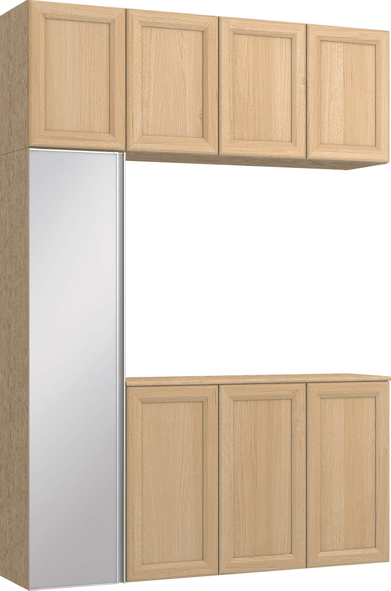 玄関収納　イエリア　開き戸ユニット　カマチ　Ｓ８９　コの字ＰＬＡＮ　トランクユニット　ミラー扉　１６００幅　〈ライトオーカー柄〉　ハンドルレス