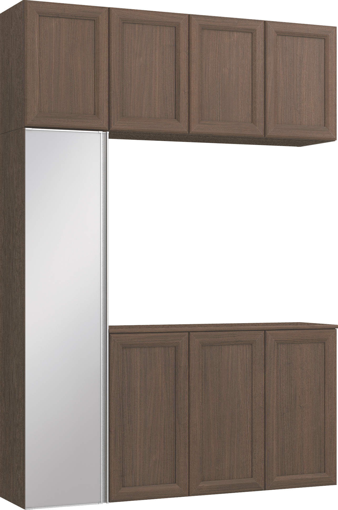 玄関収納　イエリア　開き戸ユニット　カマチ　Ｓ８９　コの字ＰＬＡＮ　トランクユニット　ミラー扉　１６００幅　〈ダルブラウン柄〉　ハンドルレス