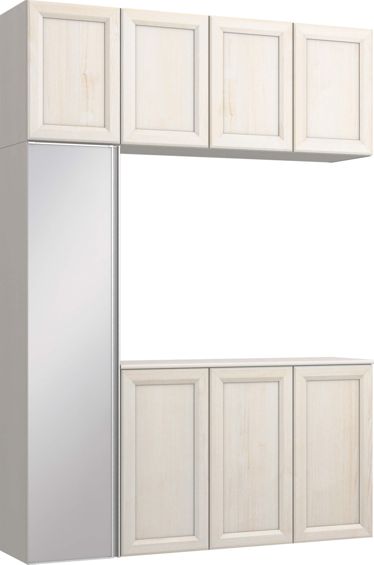 玄関収納　イエリア　開き戸ユニット　カマチ　Ｓ８９　コの字ＰＬＡＮ　トランクユニット　ミラー扉　１６００幅　〈ネオホワイト柄〉　ハンドルレス