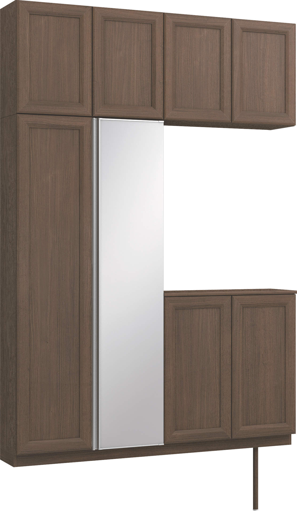 玄関収納　イエリア　開き戸ユニット　カマチ　Ｓ４３　コの字ＰＬＡＮ　ロング収納Ａ　ミラー扉　１６００幅　〈ダルブラウン柄〉　ハンドルレス