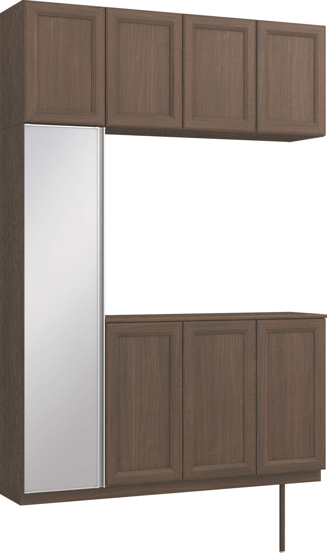 玄関収納　イエリア　開き戸ユニット　カマチ　Ｓ４５　コの字ＰＬＡＮ　シューズ収納　ミラー扉　１６００幅　〈ダルブラウン柄〉　ハンドルレス