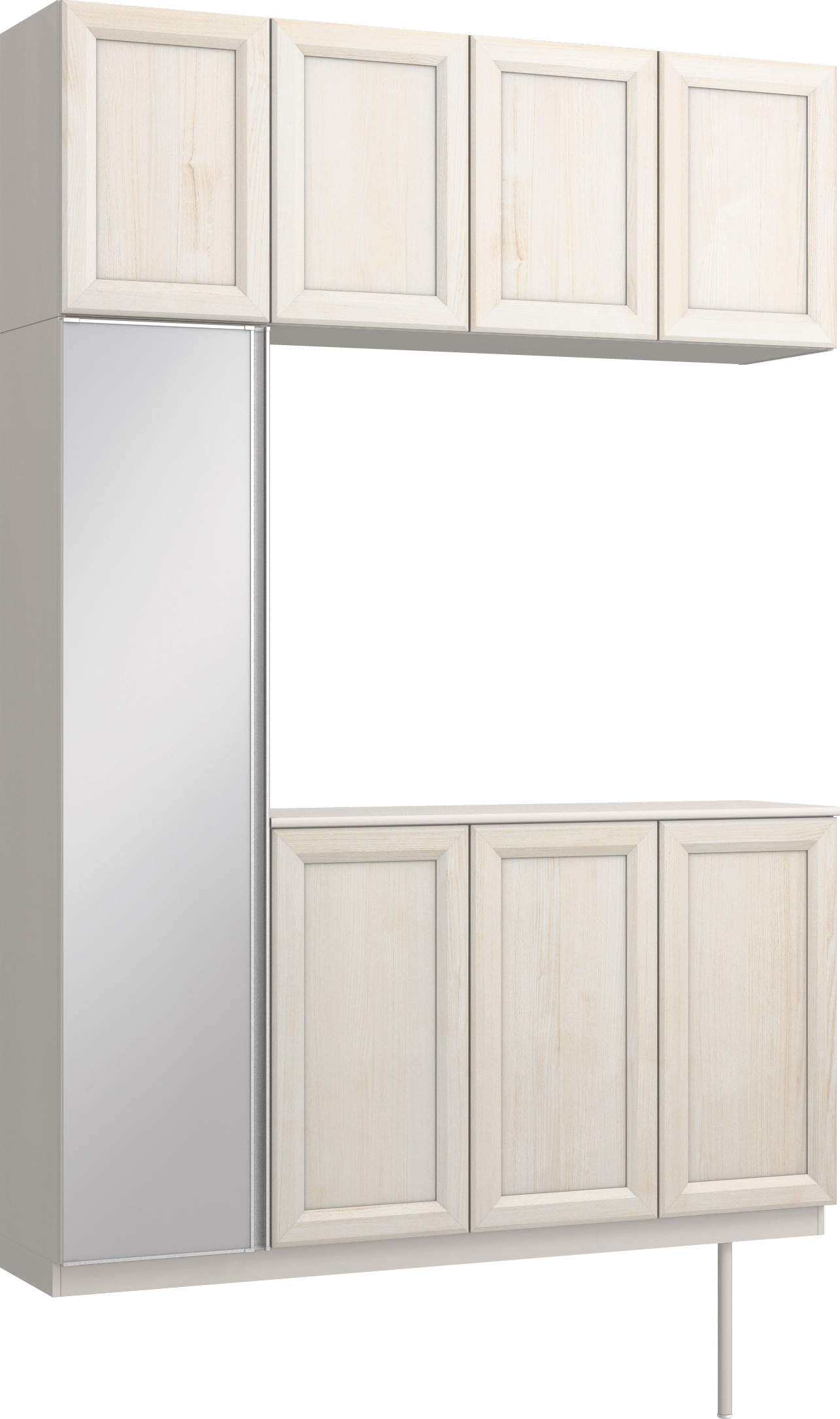 玄関収納　イエリア　開き戸ユニット　カマチ　Ｓ４５　コの字ＰＬＡＮ　シューズ収納　ミラー扉　１６００幅　〈ネオホワイト柄〉　ハンドルレス