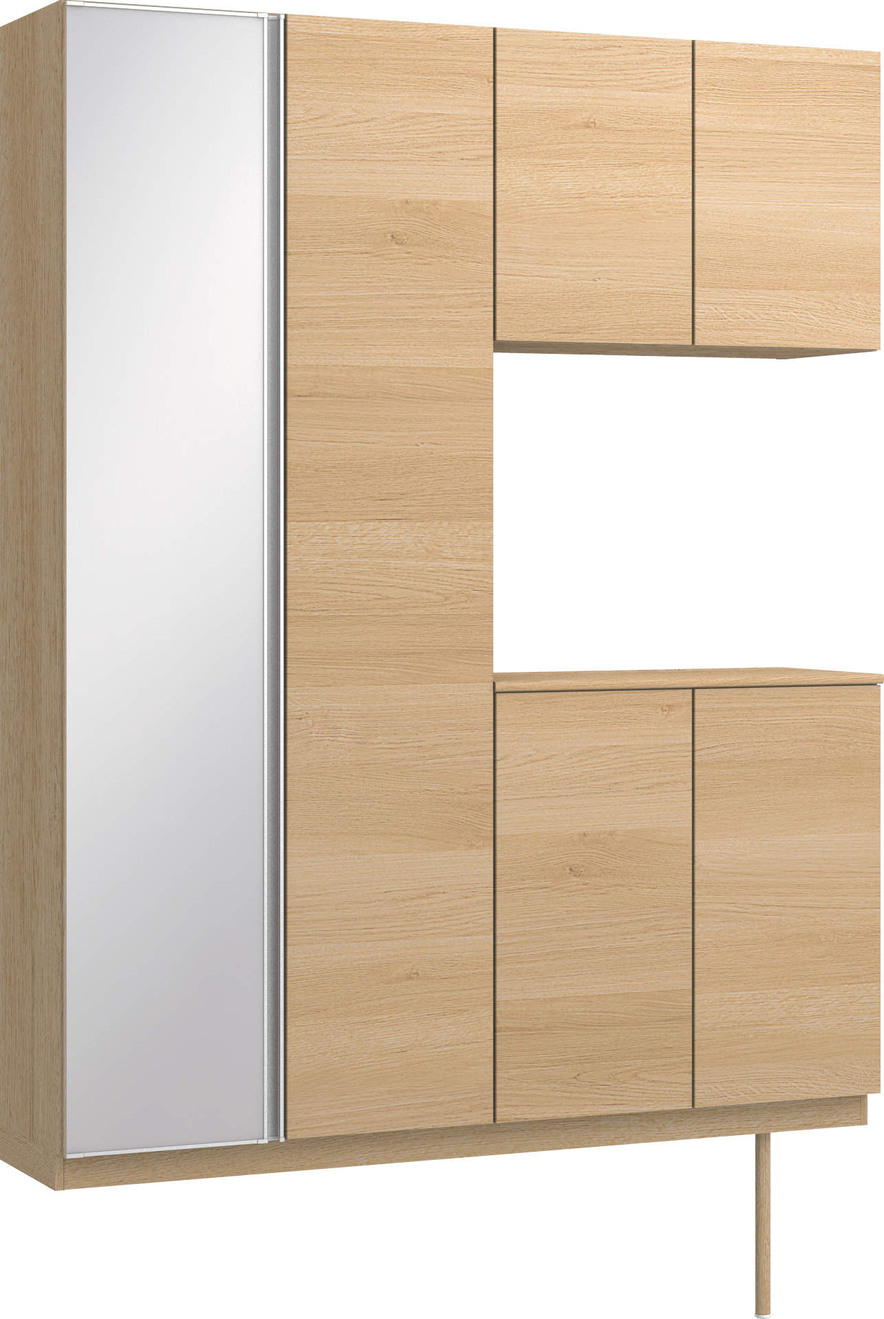 玄関収納　イエリア　開き戸ユニット　フラット横木目　Ｓ０２　コの字ＰＬＡＮ　シューズ収納　ミラー扉　１６００幅　〈ライトオーカー柄〉　ハンドルレス