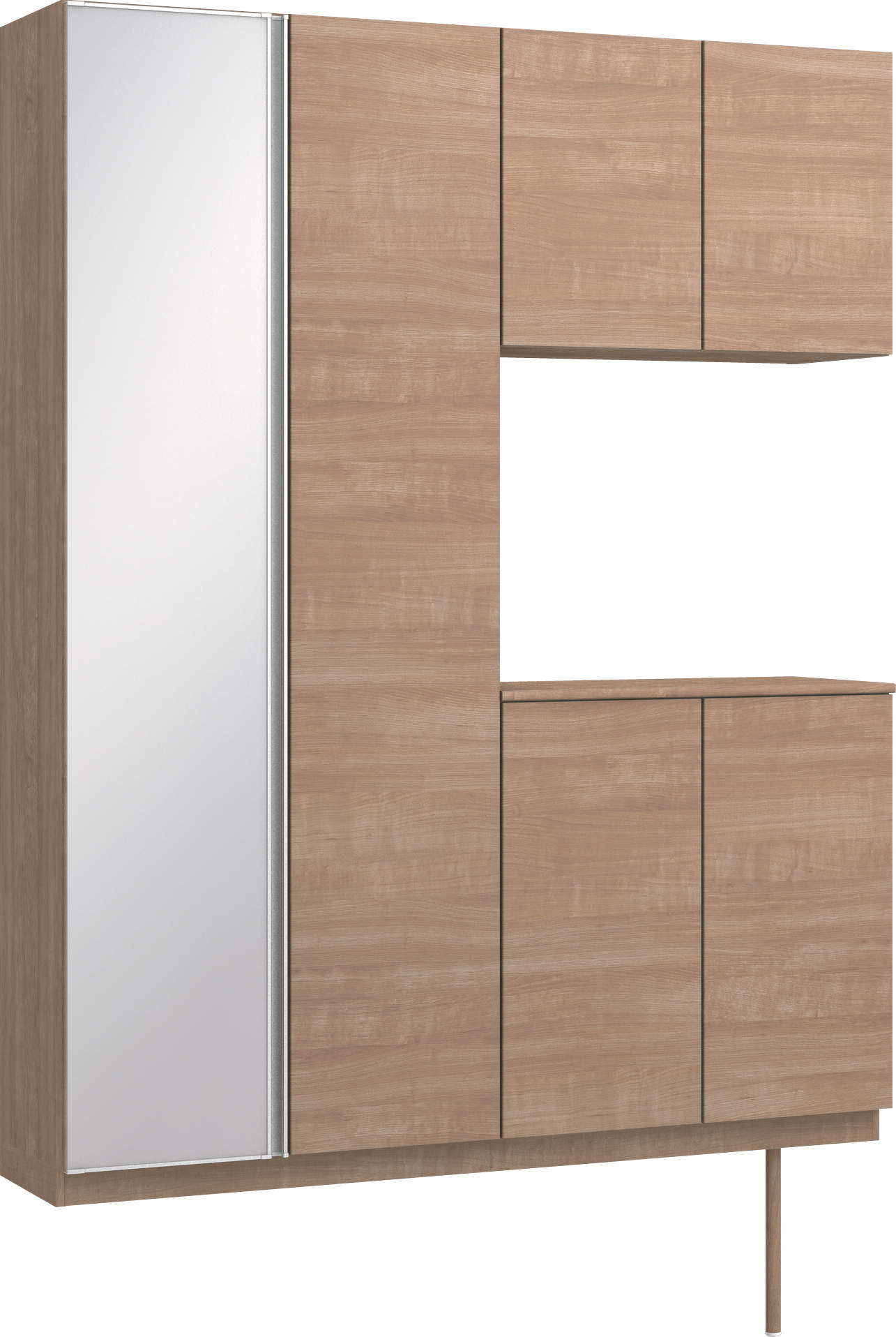 玄関収納　イエリア　開き戸ユニット　フラット横木目　Ｓ０２　コの字ＰＬＡＮ　シューズ収納　ミラー扉　１６００幅　〈トープグレー柄〉　ハンドルレス