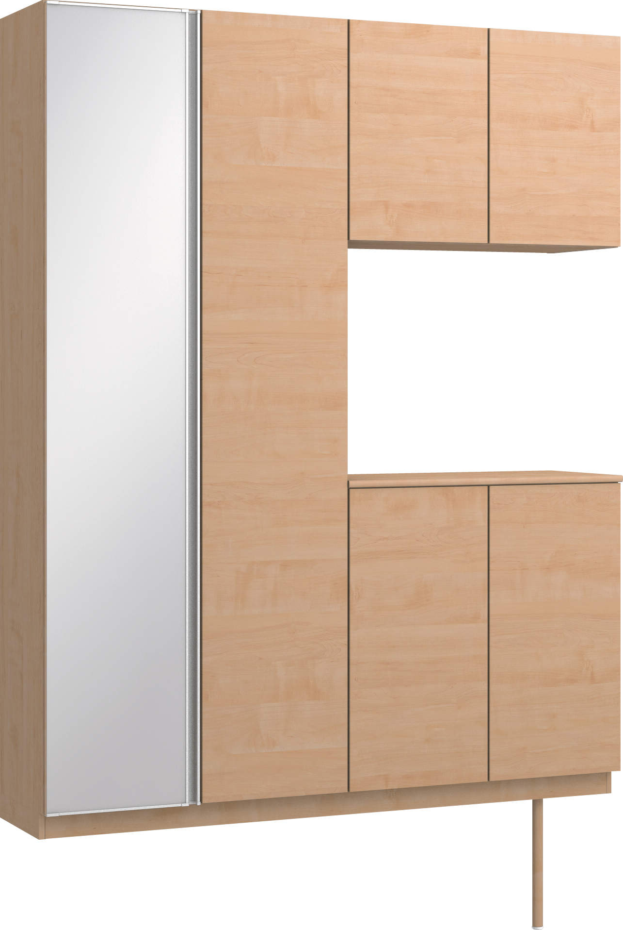 玄関収納　イエリア　開き戸ユニット　フラット横木目　Ｓ０２　コの字ＰＬＡＮ　シューズ収納　ミラー扉　１６００幅　〈ミルベージュ柄〉　ハンドルレス