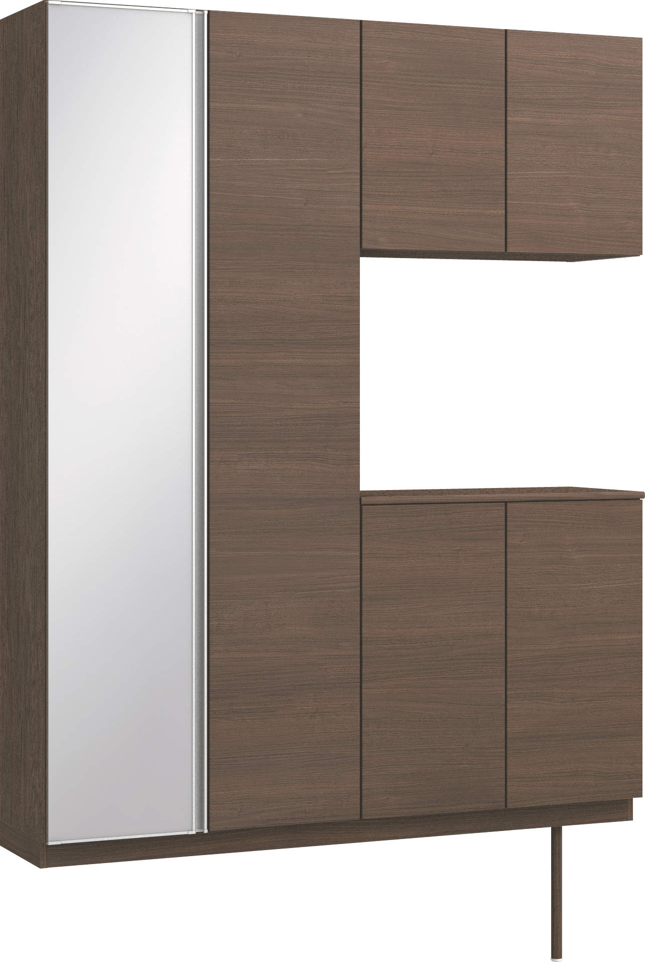 玄関収納　イエリア　開き戸ユニット　フラット横木目　Ｓ０２　コの字ＰＬＡＮ　シューズ収納　ミラー扉　１６００幅　〈ダルブラウン柄〉　ハンドルレス