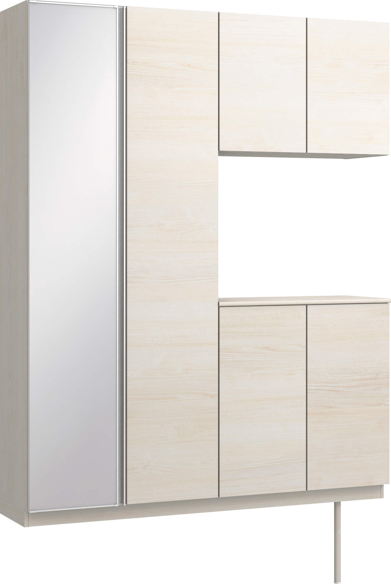 玄関収納　イエリア　開き戸ユニット　フラット横木目　Ｓ０２　コの字ＰＬＡＮ　シューズ収納　ミラー扉　１６００幅　〈ネオホワイト柄〉　ハンドルレス