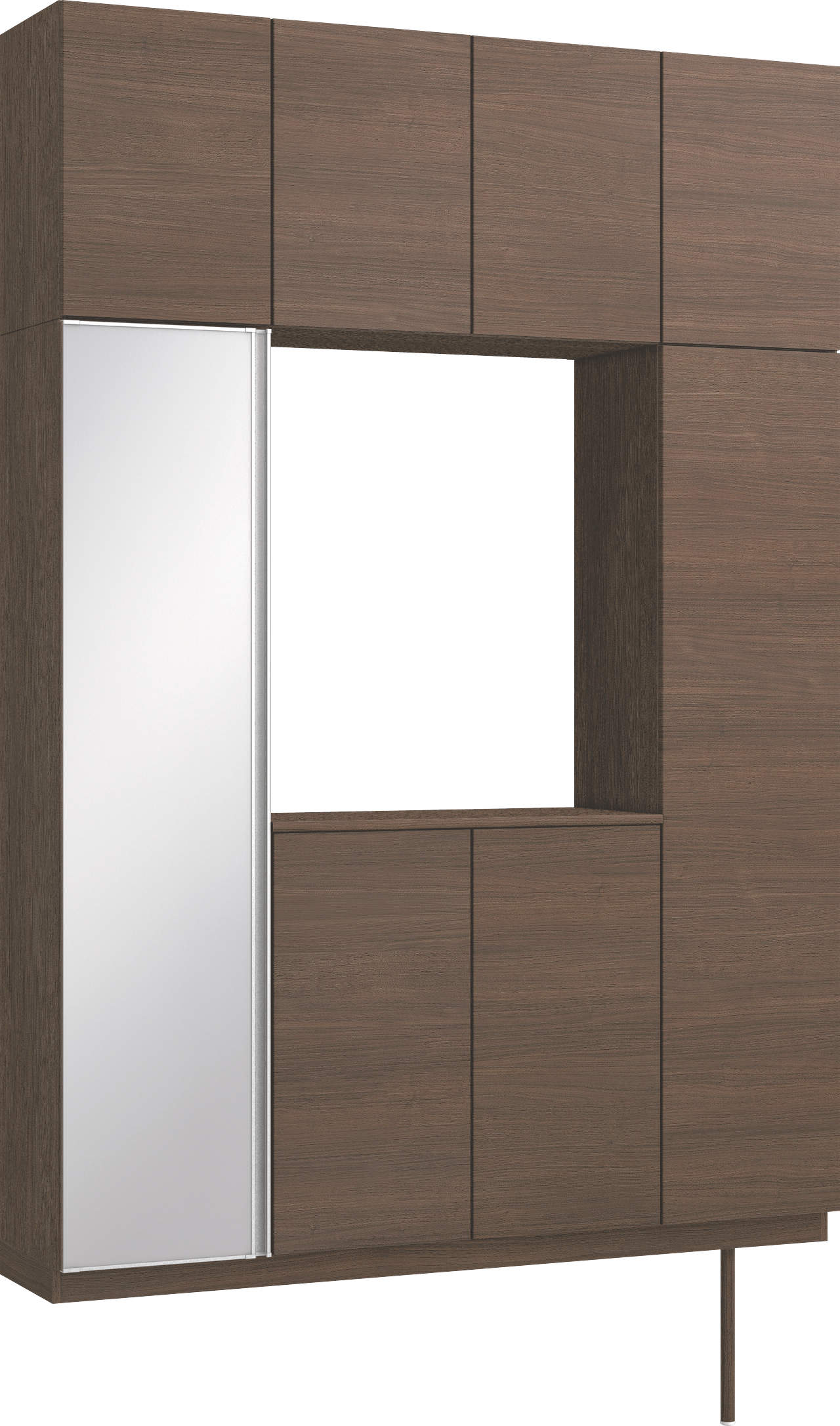 玄関収納　イエリア　開き戸ユニット　フラット横木目　Ｓ０５　ロの字ＰＬＡＮ　トランクユニット　ミラー扉　１６００幅　〈ダルブラウン柄〉　ハンドルレス