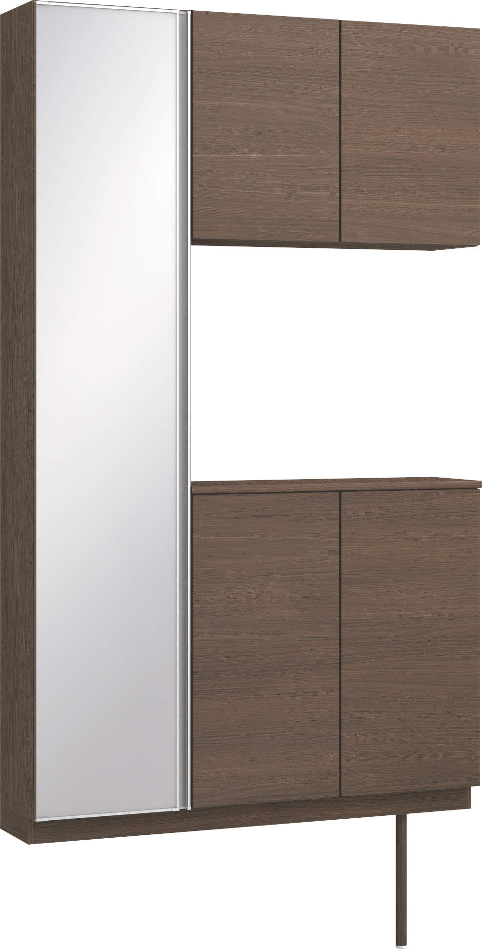 玄関収納　イエリア　開き戸ユニット　フラット横木目　Ｓ０７　コの字ＰＬＡＮ　トランクユニット　ミラー扉　１２００幅　〈ダルブラウン柄〉　ハンドルレス