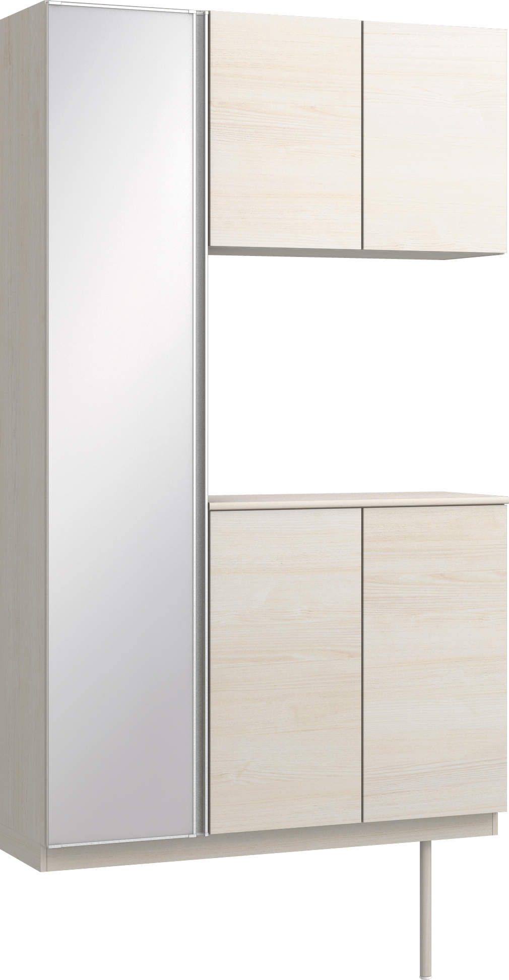 玄関収納　イエリア　開き戸ユニット　フラット横木目　Ｓ０７　コの字ＰＬＡＮ　トランクユニット　ミラー扉　１２００幅　〈ネオホワイト柄〉　ハンドルレス