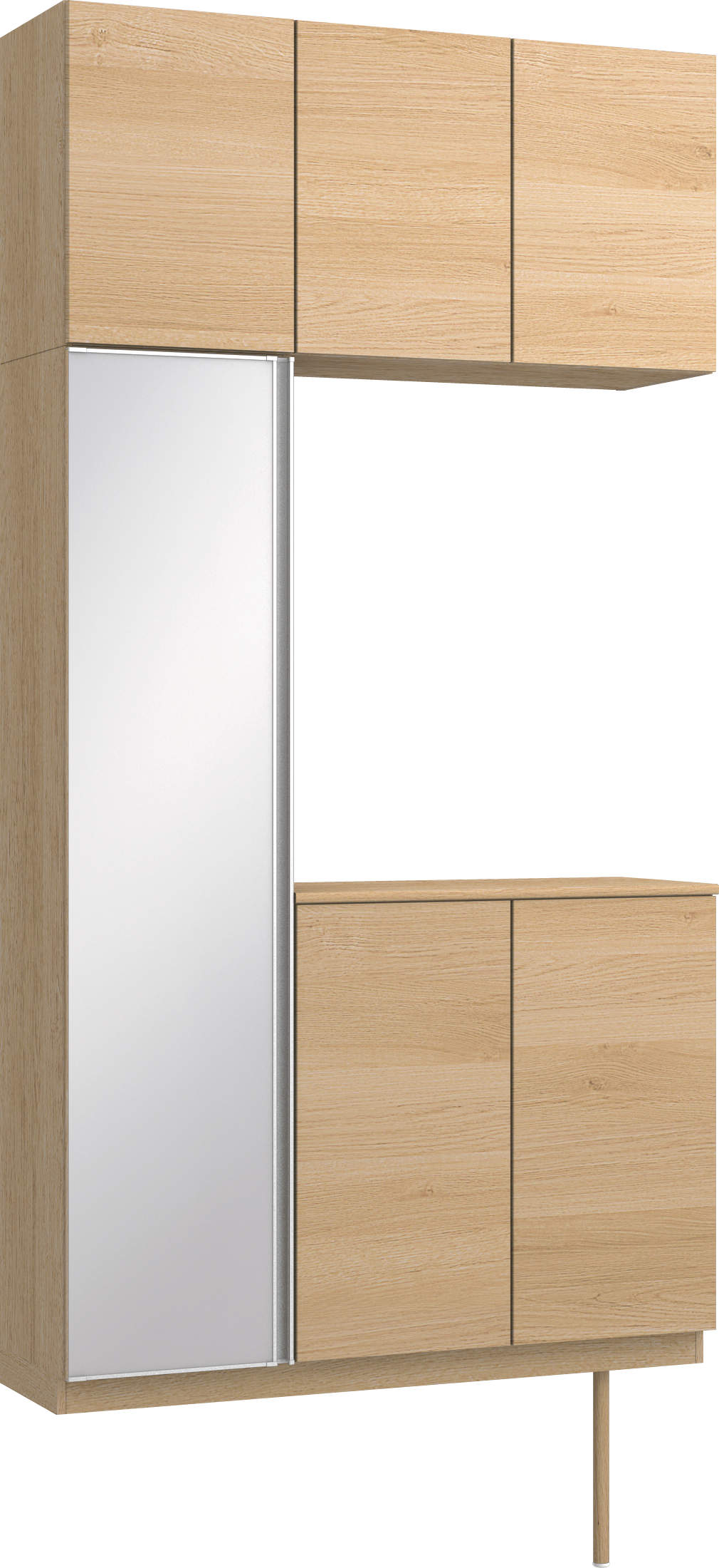 玄関収納　イエリア　開き戸ユニット　フラット横木目　Ｓ７７　コの字ＰＬＡＮ　トランクユニット　ミラー扉　１１４０幅　〈ライトオーカー柄〉　ハンドルレス