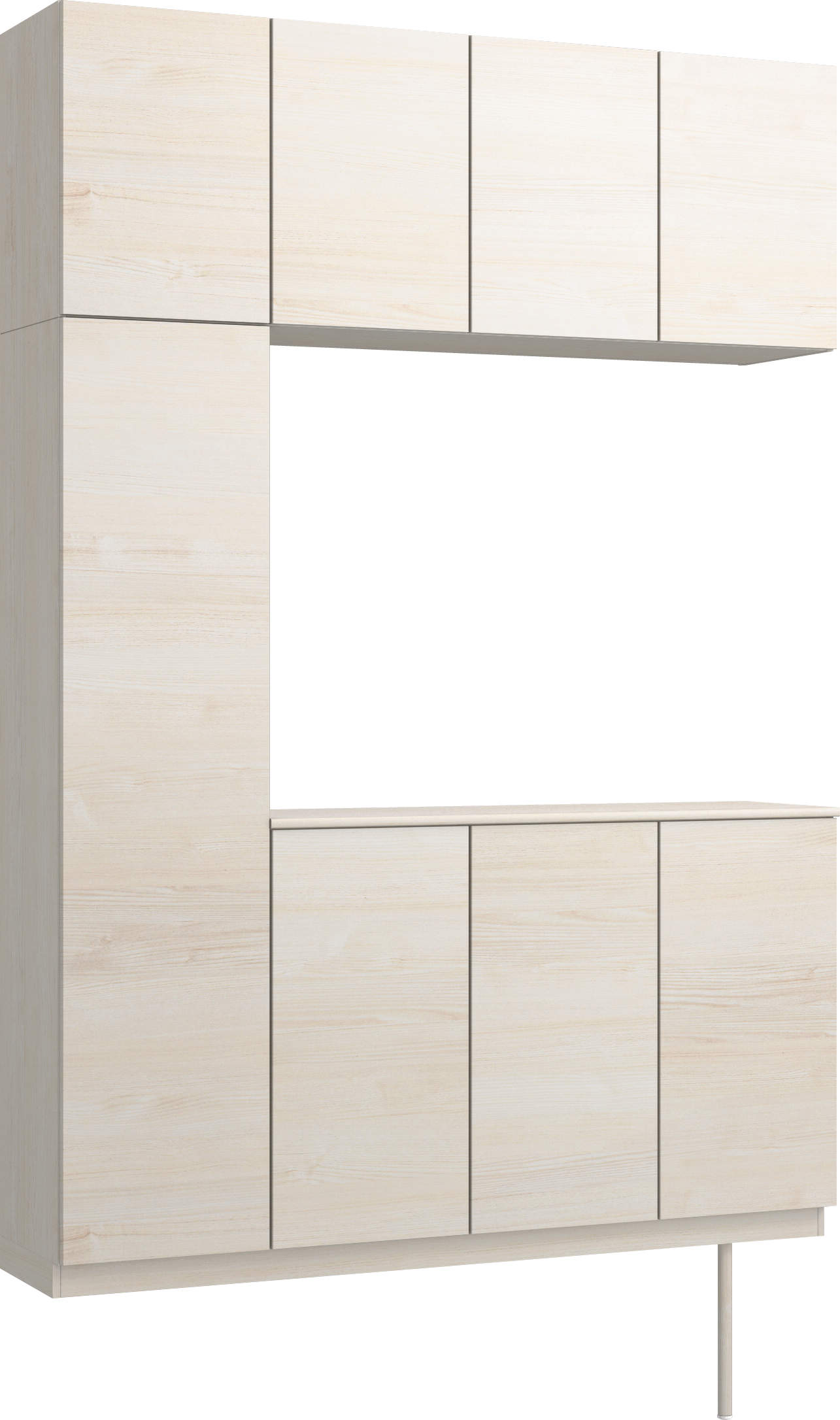 玄関収納　イエリア　開き戸ユニット　フラット横木目　Ｓ１６　コの字ＰＬＡＮ　シューズ収納　ウッド扉　１６００幅　〈ネオホワイト柄〉　ハンドルレス