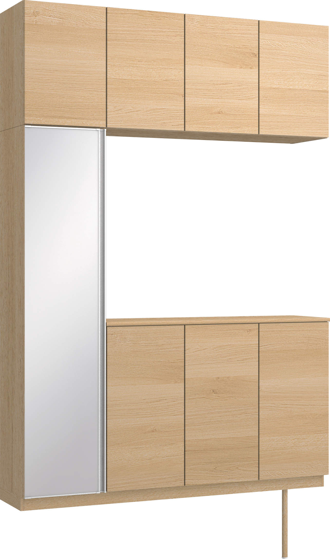 玄関収納　イエリア　開き戸ユニット　フラット横木目　Ｓ４５　コの字ＰＬＡＮ　シューズ収納　ミラー扉　１６００幅　〈ライトオーカー柄〉　ハンドルレス