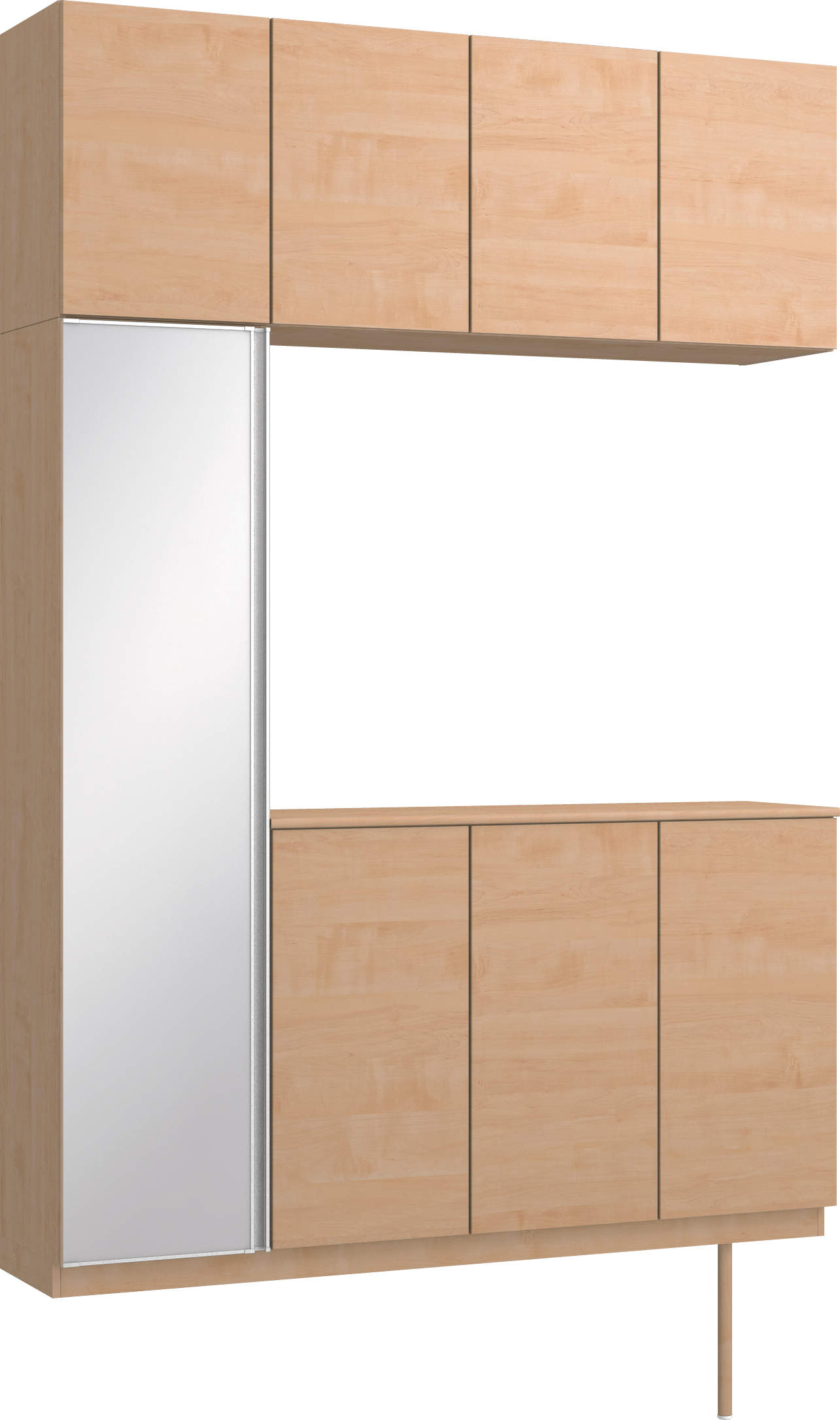 玄関収納　イエリア　開き戸ユニット　フラット横木目　Ｓ８９　コの字ＰＬＡＮ　トランクユニット　ミラー扉　１６００幅　〈ミルベージュ柄〉　ハンドルレス