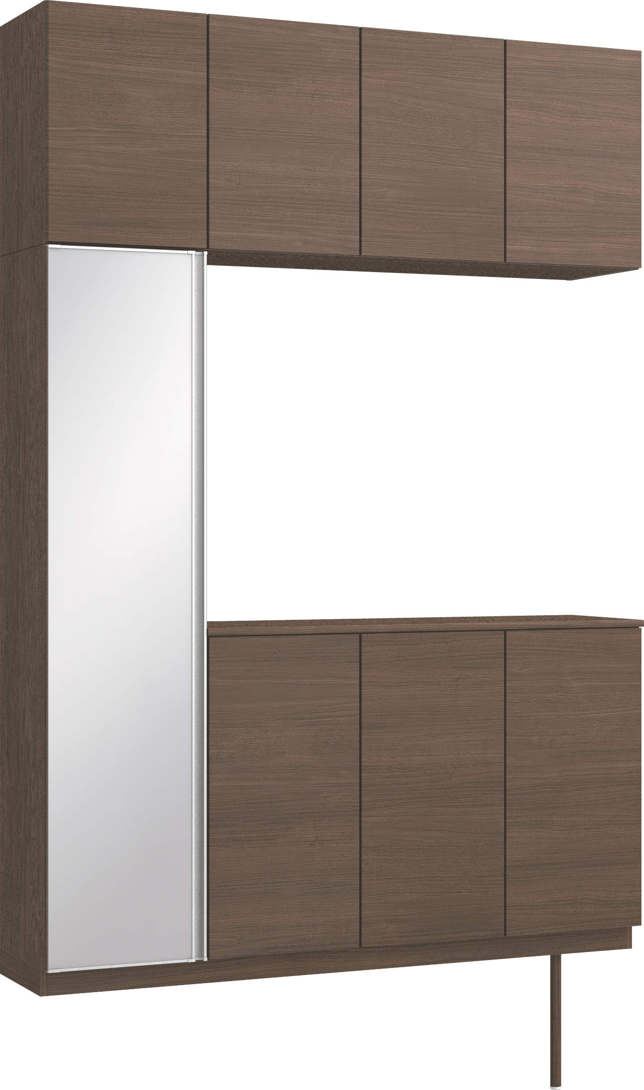 玄関収納　イエリア　開き戸ユニット　フラット横木目　Ｓ４５　コの字ＰＬＡＮ　シューズ収納　ミラー扉　１６００幅　〈ダルブラウン柄〉　ハンドルレス