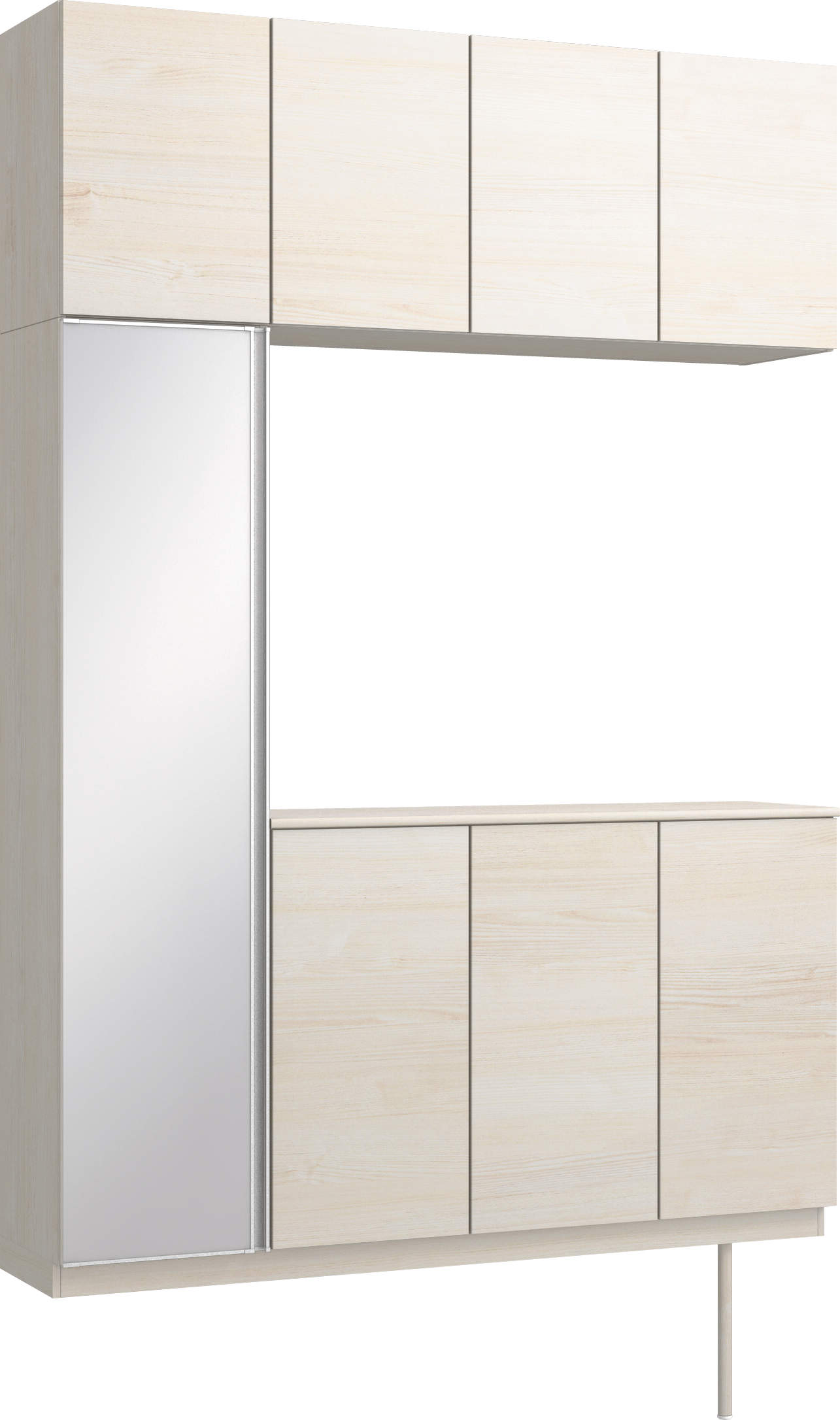 玄関収納　イエリア　開き戸ユニット　フラット横木目　Ｓ４５　コの字ＰＬＡＮ　シューズ収納　ミラー扉　１６００幅　〈ネオホワイト柄〉　ハンドルレス