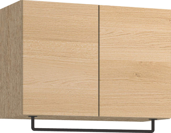 玄関収納　イエリア　開き戸ユニット　フラット横木目　Ｓ５０　一の字ＰＬＡＮ　天袋Ｈ５７０＋パイプハンガー　ウッド扉　８００幅　〈ライトオーカー柄〉　ハンドルレス