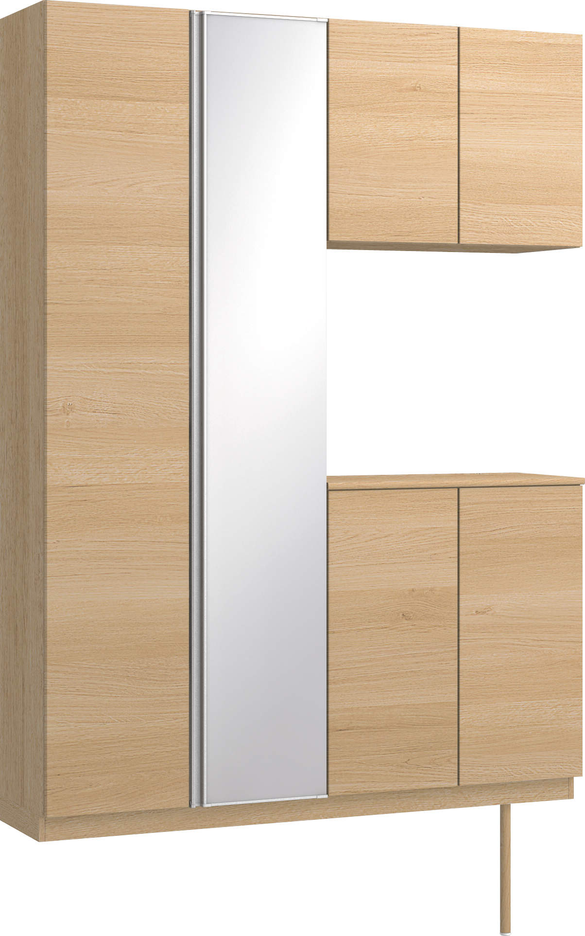 玄関収納　イエリア　開き戸ユニット　フラット横木目　Ｓ８３　コの字ＰＬＡＮ　シューズ収納　ミラー扉　１４８０幅　〈ライトオーカー柄〉　ハンドルレス