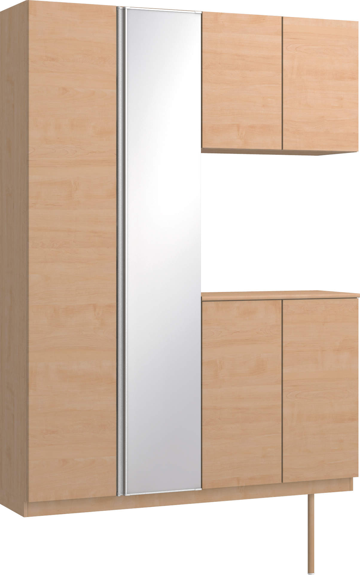 玄関収納　イエリア　開き戸ユニット　フラット横木目　Ｓ８３　コの字ＰＬＡＮ　シューズ収納　ミラー扉　１４８０幅　〈ミルベージュ柄〉　ハンドルレス