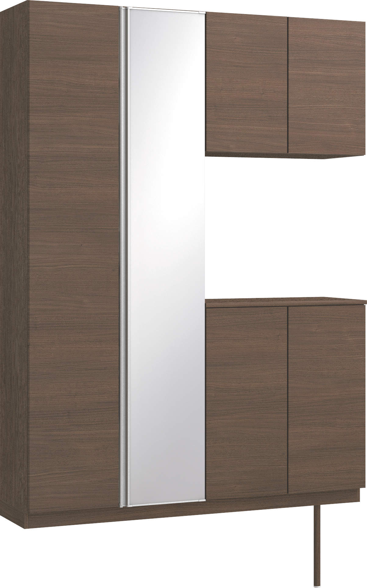 玄関収納　イエリア　開き戸ユニット　フラット横木目　Ｓ８３　コの字ＰＬＡＮ　シューズ収納　ミラー扉　１４８０幅　〈ダルブラウン柄〉　ハンドルレス