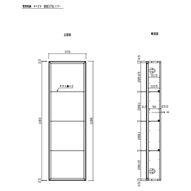 収納 - カベピタ 壁厚収納 - 姿見 - 正面図 - CAD - CAD - DAIKEN