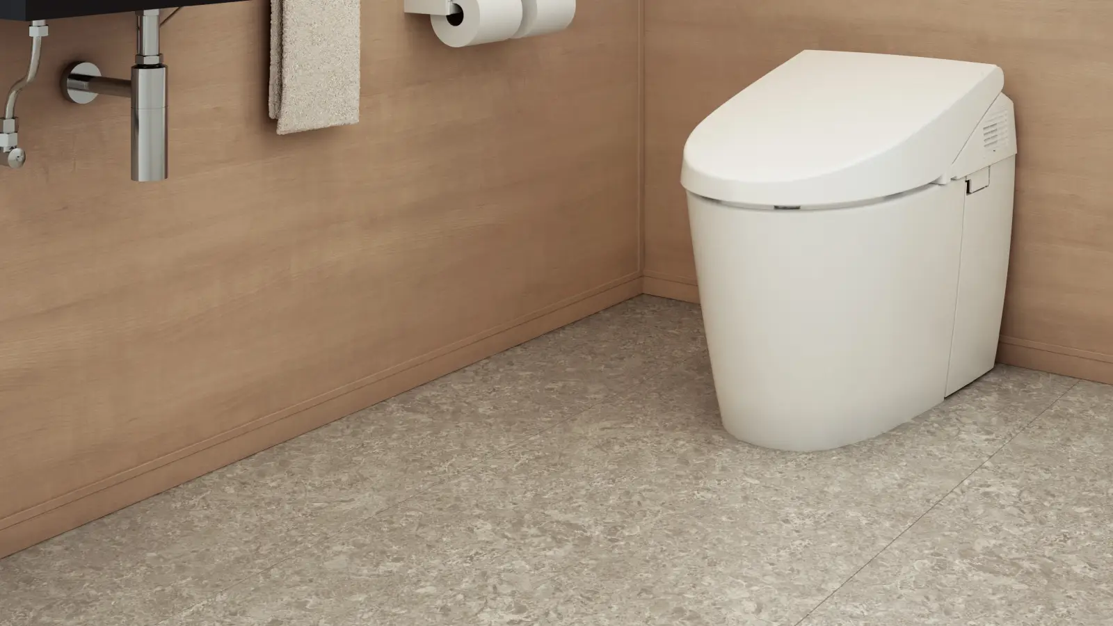 床材：ハピアフロア トイレタフ 石目柄 〈チェッポグレー柄〉
