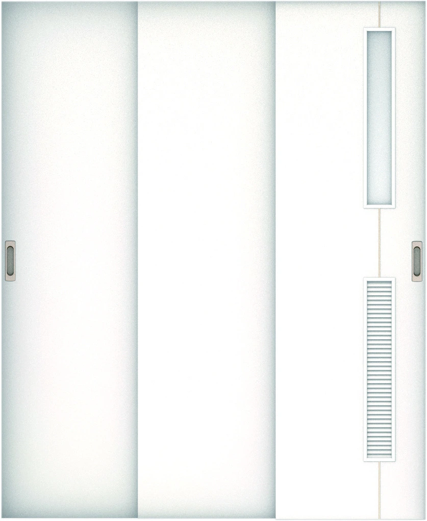 リビングドア　ハピア　機能ドア　３枚連動引戸　扉　Ｄ６デザイン　５６９幅　２０００高　〈モノホワイト〉　左右兼用　錠なし