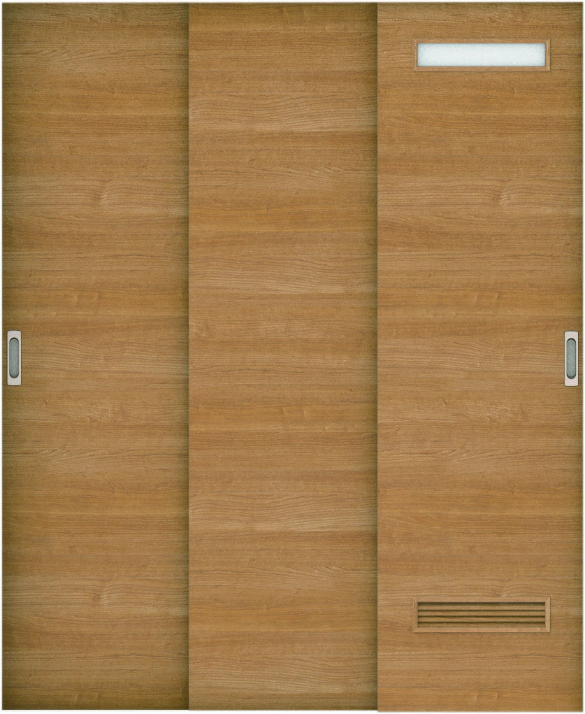 リビングドア　ハピア　機能ドア　３枚連動引戸　扉　Ｙ８デザイン　５６９幅　２０００高　〈ティーブラウン〉　左右兼用　錠なし
