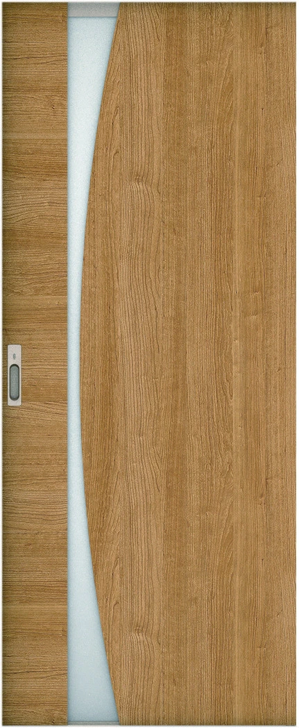 リビングドア　ハピア　吊戸・引込　扉　Ｋ５デザイン　８０８幅　２０００高　〈ティーブラウン〉　左右兼用　錠付　ラクラクローズ付用