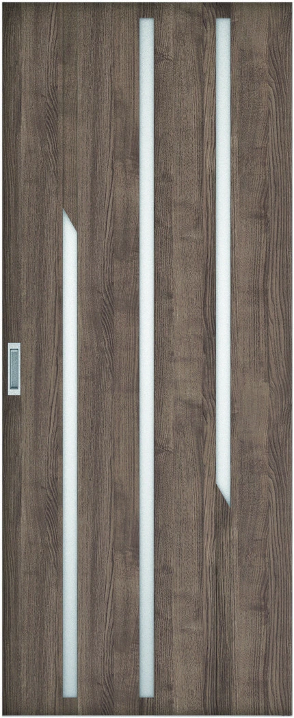 リビングドア　ハピアトレンドウッド調　吊戸・引手違　扉　Ｅ３デザイン　８１９幅　２０００高　〈マロンブラウン〉　左　錠なし　ラクラクローズ付用