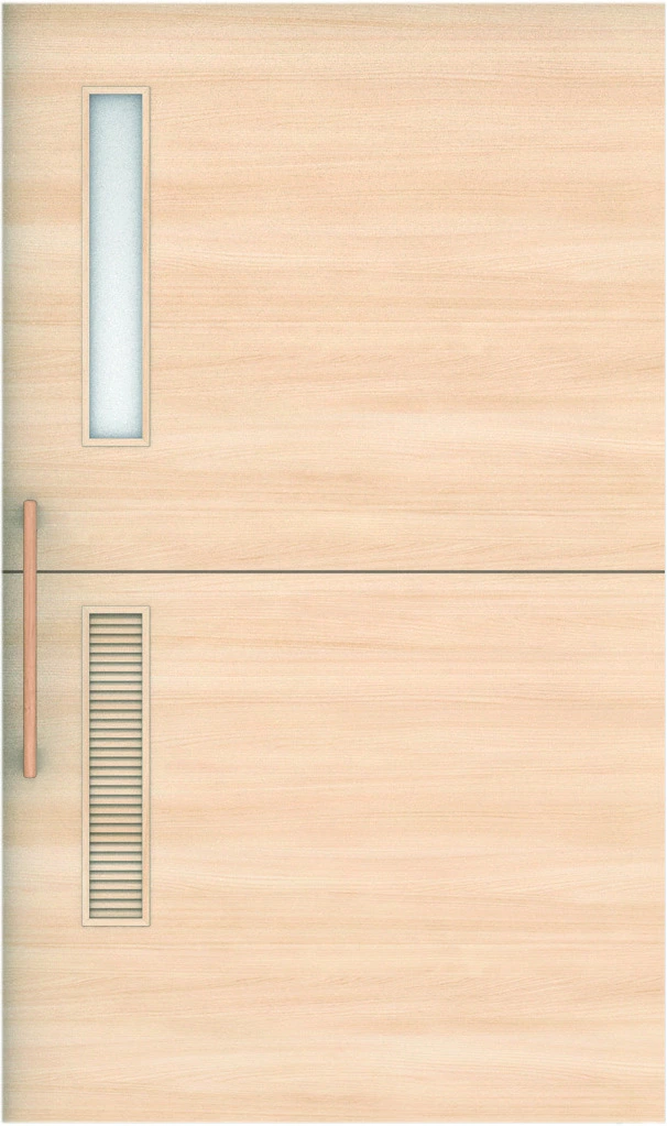 おもいやりシリーズ　吊戸　インセットタイプ　扉　Ｍデザイン　１１６４幅　２０００高　〈クリアベージュ〉　左右兼用　（錠なし＋にぎりバー　ラクラクローズ付）用