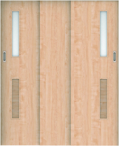 おもいやりキッズドア　３枚連動吊戸　インセットタイプ　扉　Ｆデザイン　６４２幅　５２２幅　２０００高　〈ミルベージュ〉　左右兼用　前奥扉　中扉　（錠なし　ラクラクローズ付）用　レールセット　フラットレール　〈シルバー〉　オプション・部材　角座　空錠　〈Ｔシルバー〉　抗ウイルス仕様