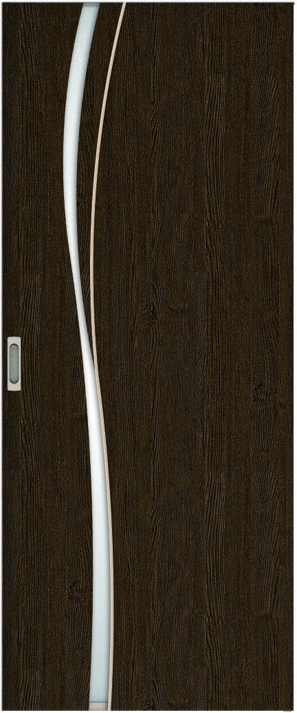 リビングドア　ハピア　吊戸・引手違　扉　Ｋ７デザイン　８１９幅　２０００高　〈オフブラック〉　右引用　錠なし　ラクラクローズ付用